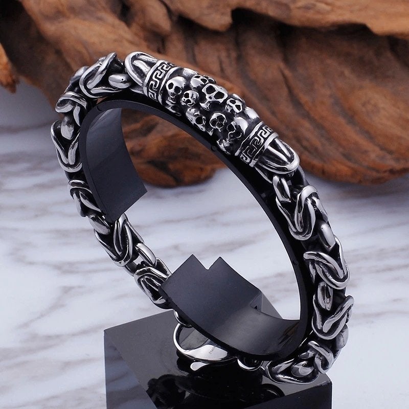 Doodskop Heren Armband Zilverkleurig, Verzenden, Nieuw, Zilver, Staal