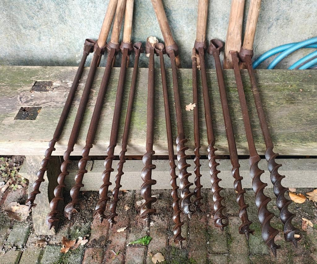 Partij 13x slangenboren. Houtboren handboor, Antiek en Kunst, Ophalen