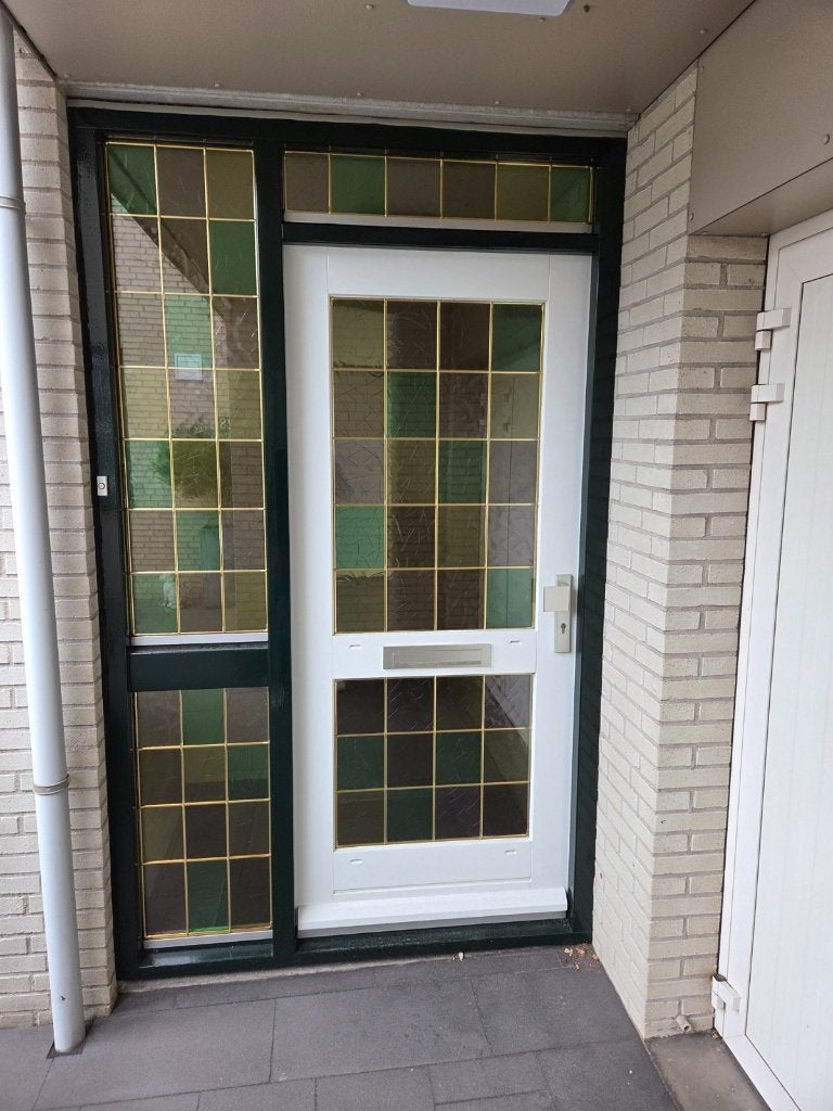 Houten voordeur met glas in lood (dubbel), Ophalen, Gebruikt, 80 tot 100 cm, Buitendeur