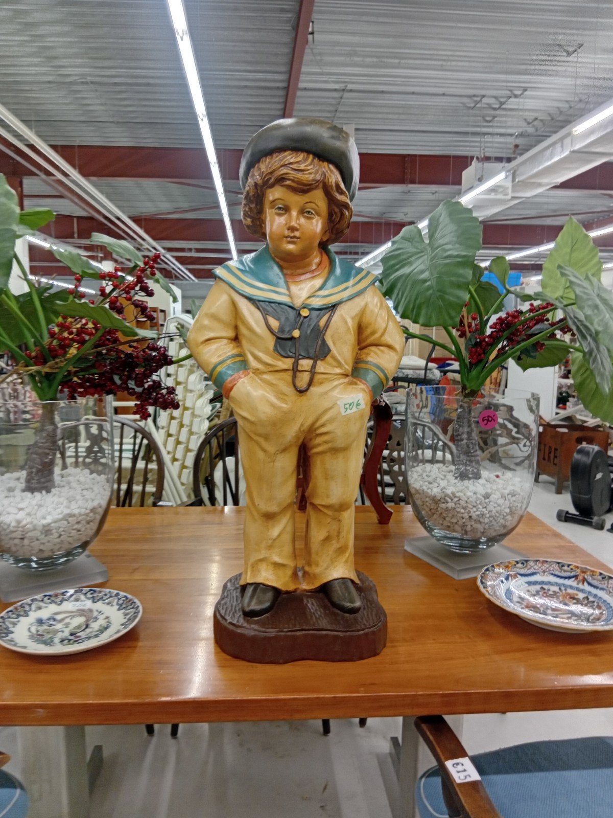 Vintage Matroos Jongen Beeld - Decoratief Houtsnijwerk, Ophalen, 50 - 100 cm, Beeld, Hout