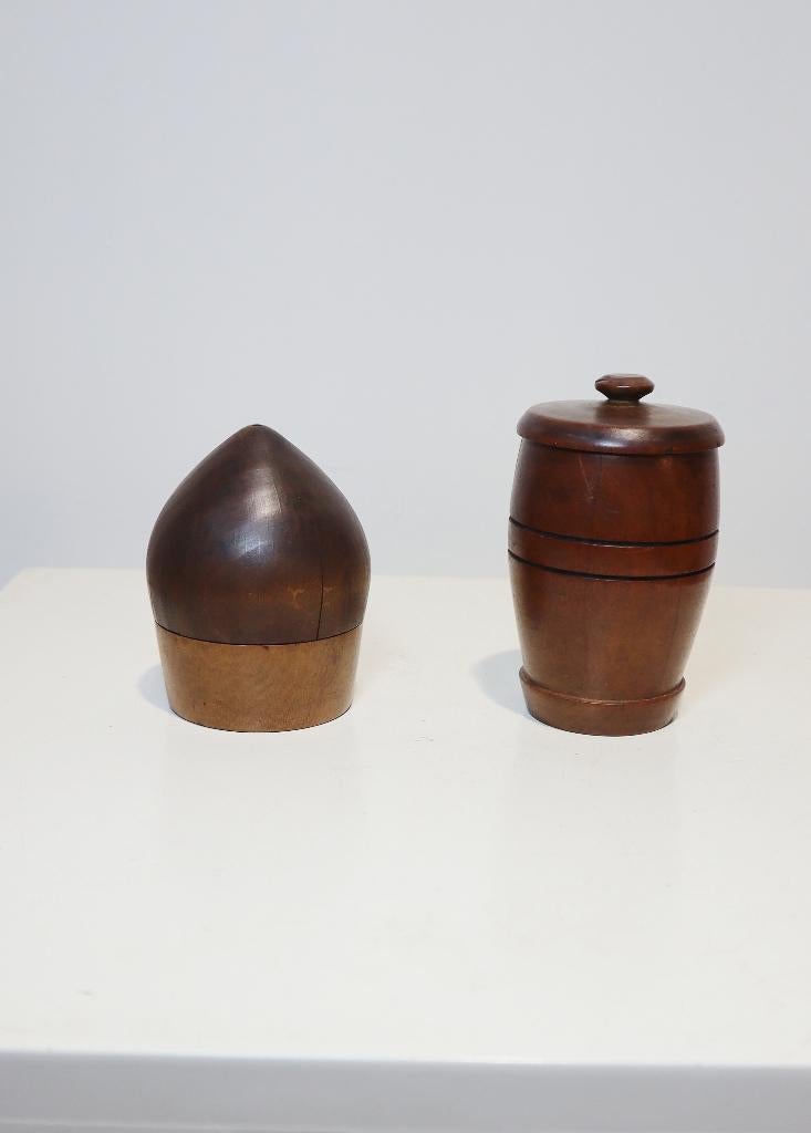 Twee antieke houten doosjes, opbergpotjes, Antiek en Kunst, Ophalen of Verzenden