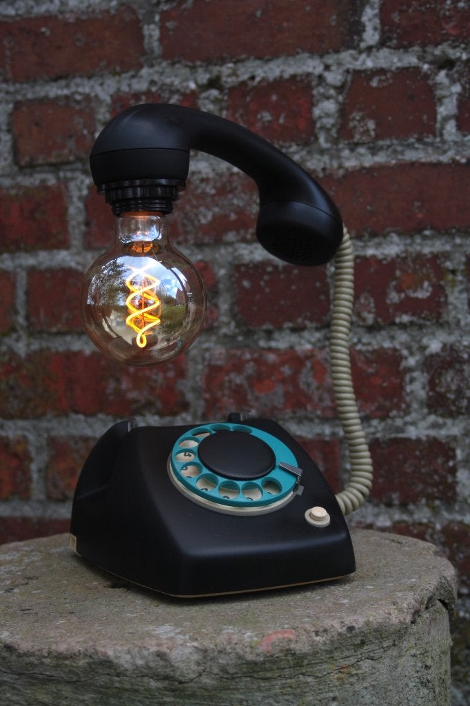 vintage design led telefoon lamp, Gebruikt, 35 cm, Inclusief lichtbron, Zwart
