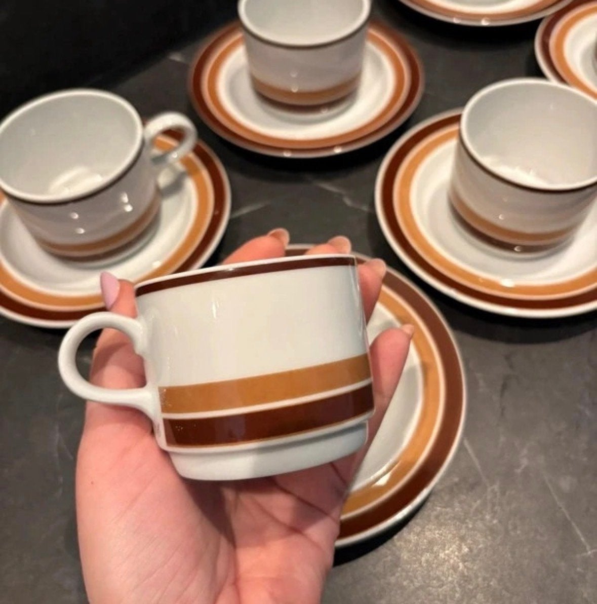 Vintage Mosa Maastricht Koffieservies Retro Bruin - 6 Pers., Ophalen of Verzenden