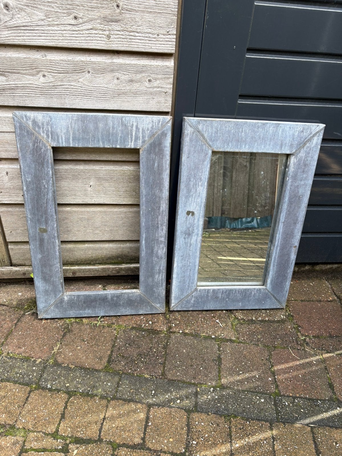 Grote Tuinspiegels met brede randen van zink - 1 alleenlijst, Tuin en Terras, Tuinwanddecoratie, Ophalen, Gebruikt