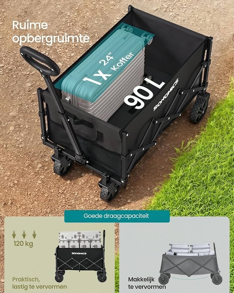Opvouwbare Bolderkar - SONGMICS - Zwart, Ophalen of Verzenden, Opvouwbaar, Nieuw