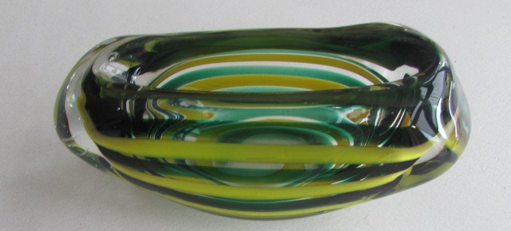 Slingervaasje Meydam - geel/groen (gesigneerd), Antiek en Kunst, Ophalen of Verzenden