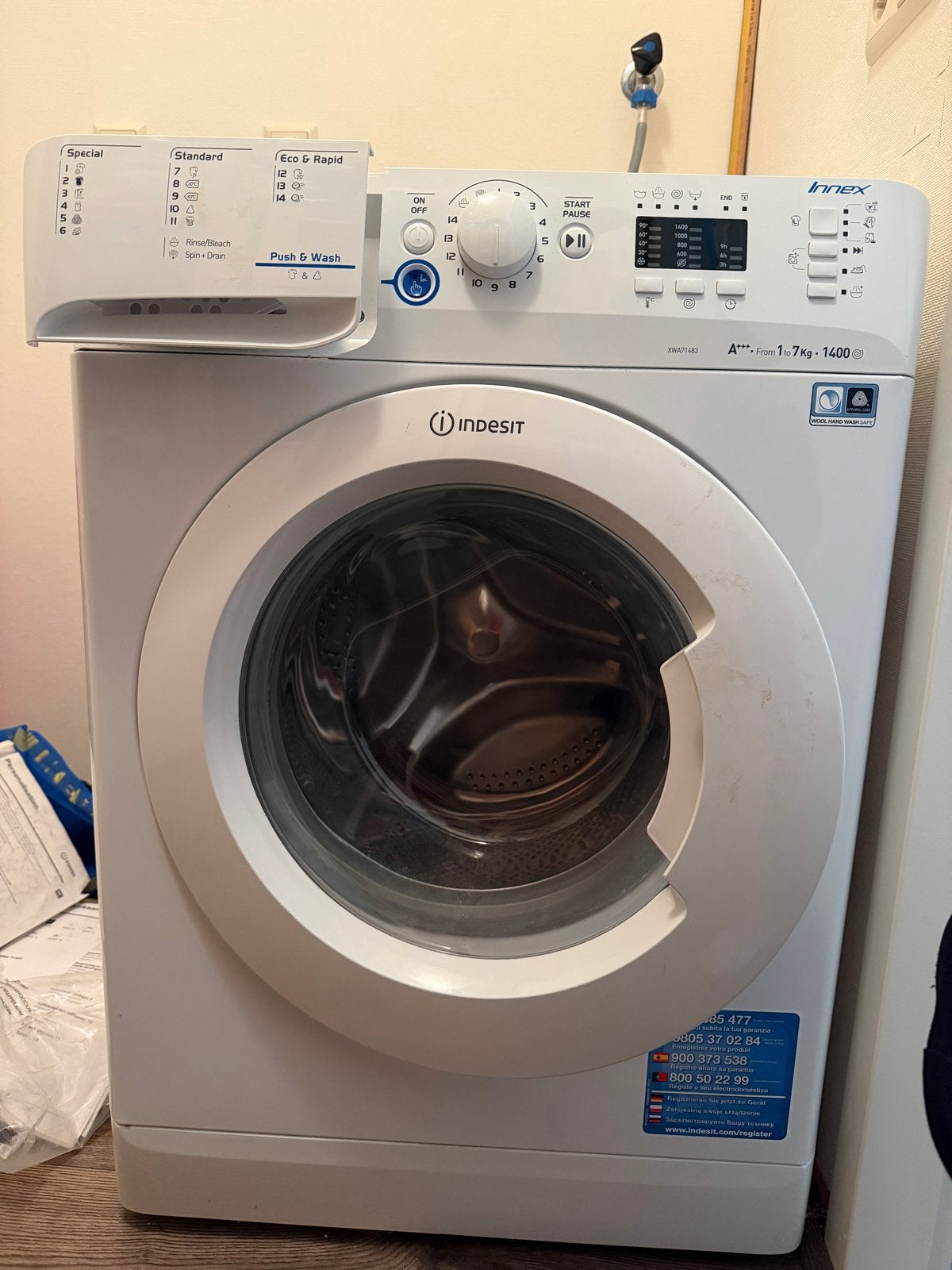 Indesit Innex Wasmachine 7kg 1400 toeren A+++, Ophalen, Gebruikt, 85 tot 90 cm, 1200 tot 1600 toeren