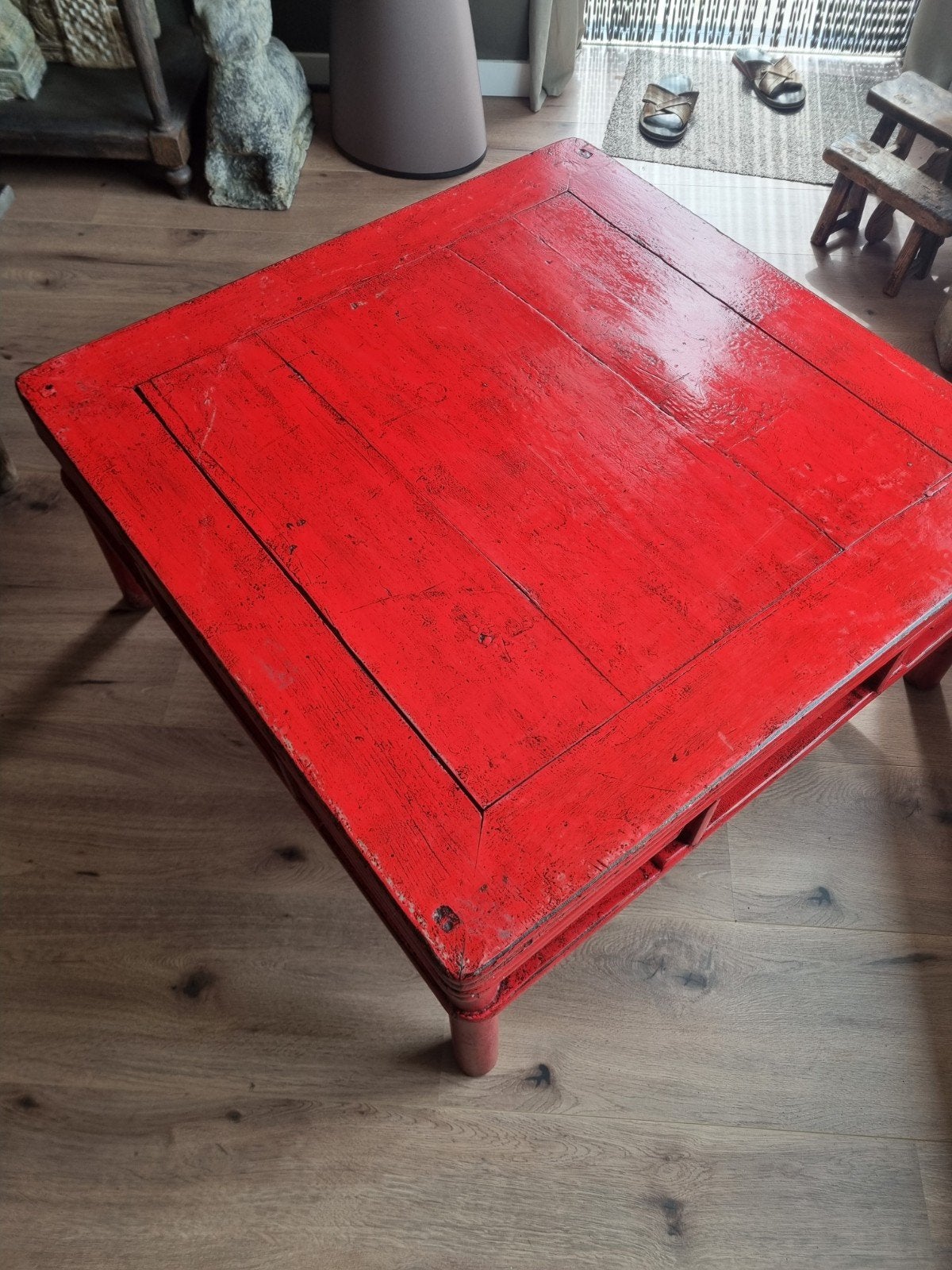 Antieke Chinese salontafel, rood gelakt elmwood, Ophalen