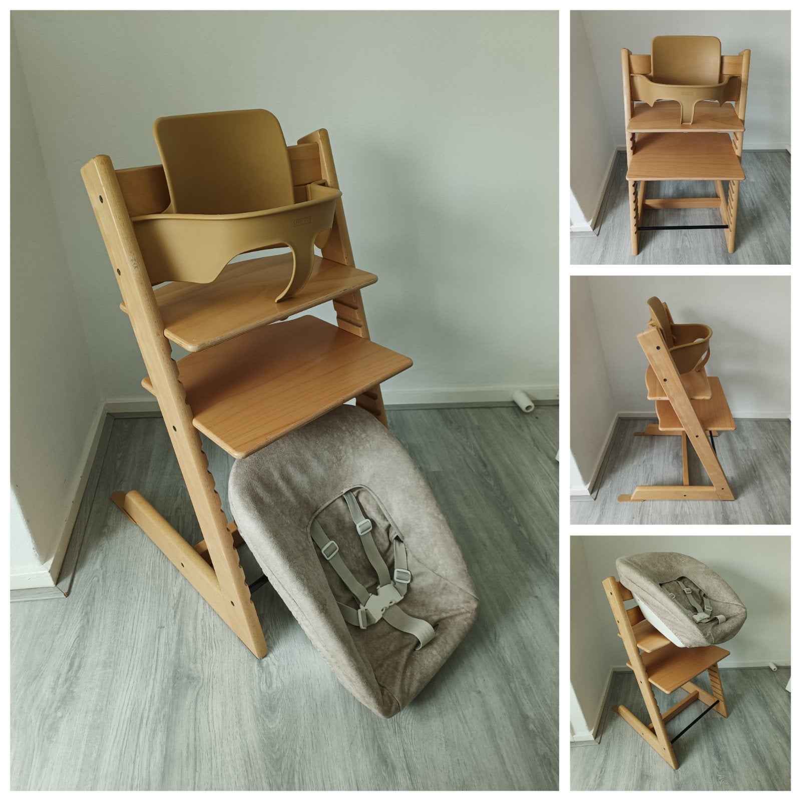 Stokke Tripp Trapp naturel met babyset, newbornset, hoes, Kinderen en Baby's, Meegroeistoel, Ophalen of Verzenden, Zo goed als nieuw