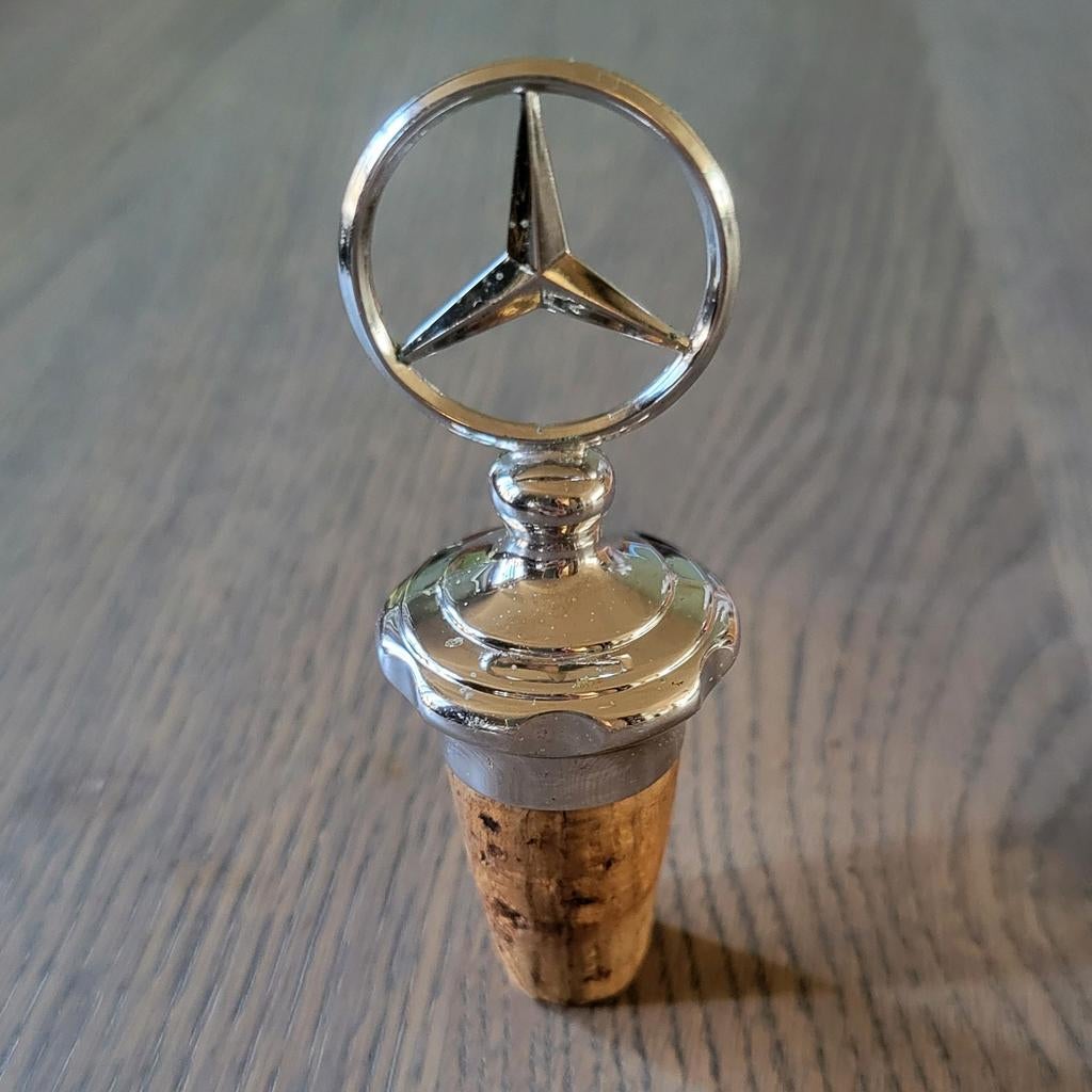 Vintage verzilverde kurk Mercedes Benz wijnstopper, Ophalen