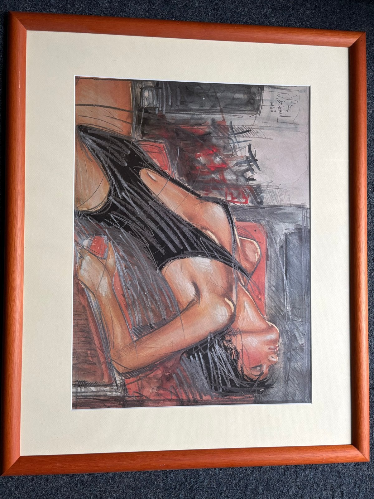 Nico Vrielink - Prachtig werk in passe-partout en lijst, Antiek en Kunst, Ophalen, Figuren, Papier/karton, Ingelijst