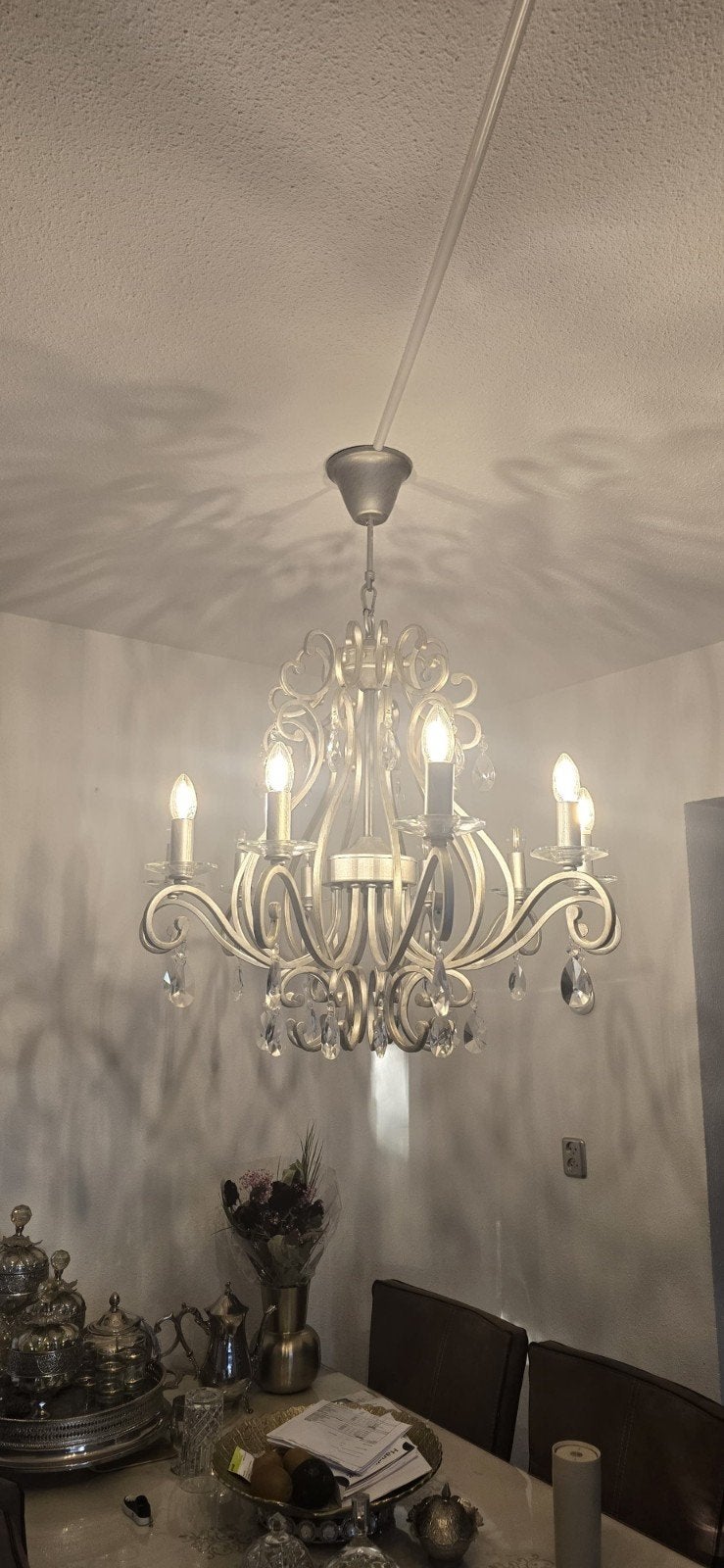 Elegante kroonluchter met kristallen details, E14 (klein), Zo goed als nieuw, Glas, Klassiek, Elegant, Barok