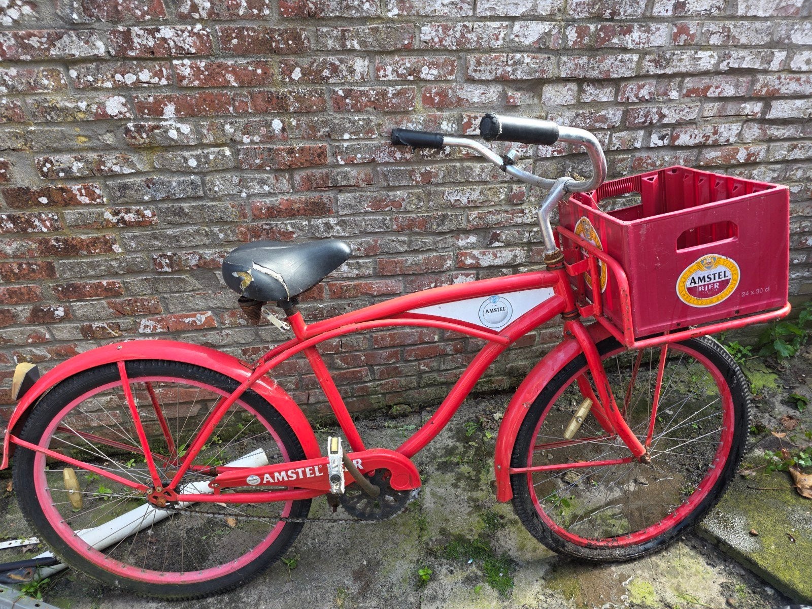 Amstel Bier Transportfiets - Rode Fiets met Krat, Terugtraprem, Gebruikt, 50 tot 53 cm, Ophalen