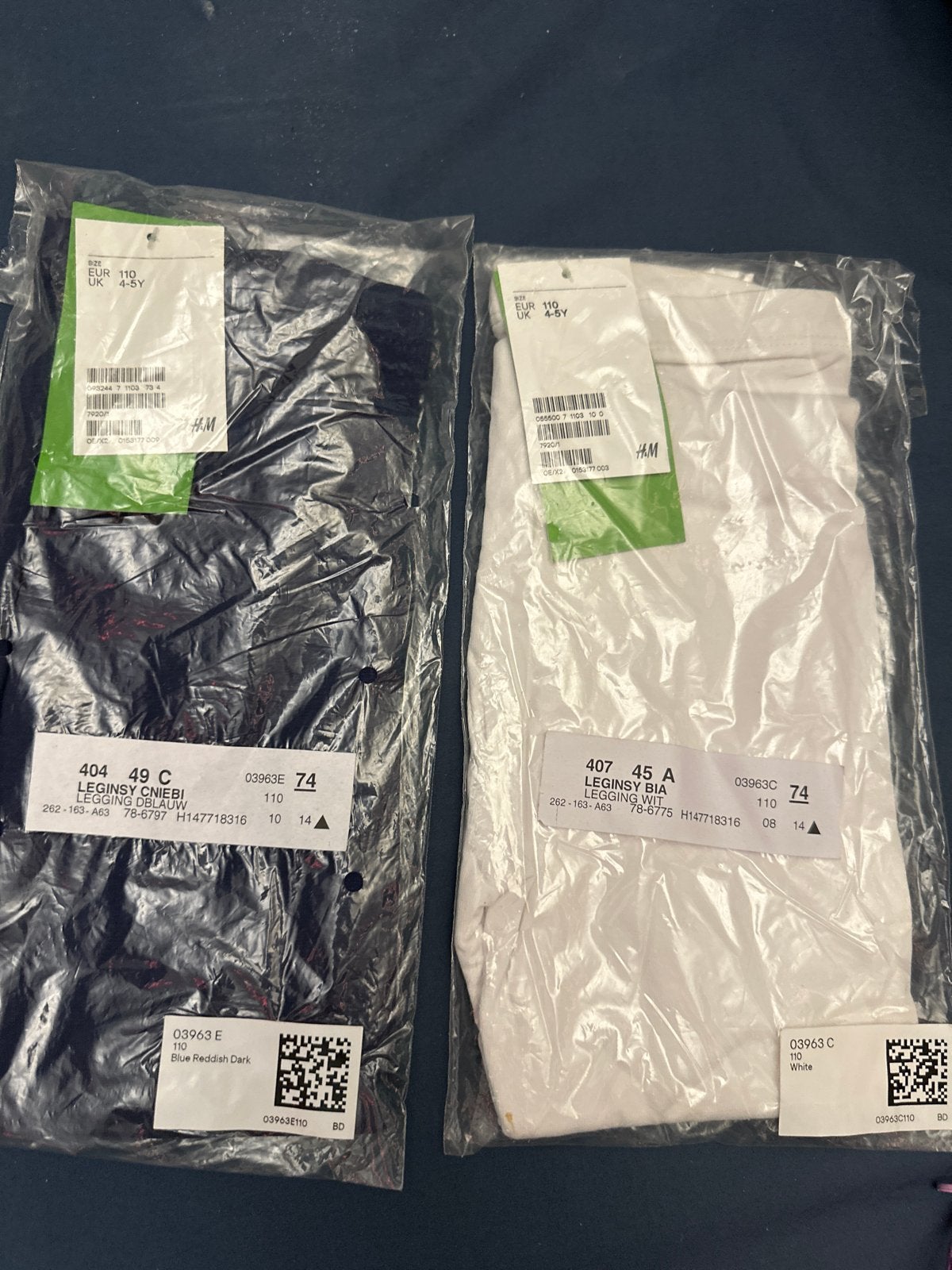 H&M Leggings 2-pack: Donkerblauw & Wit - Maat 110 (4-5Y), Kinderen en Baby's, Kinderkleding | Maat 110, Ophalen of Verzenden, Nieuw