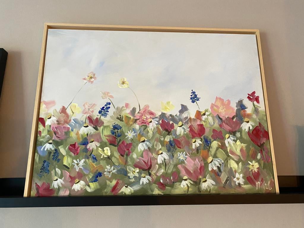 Origineel schilderij in houten baklijst 60x80, Ophalen of Verzenden
