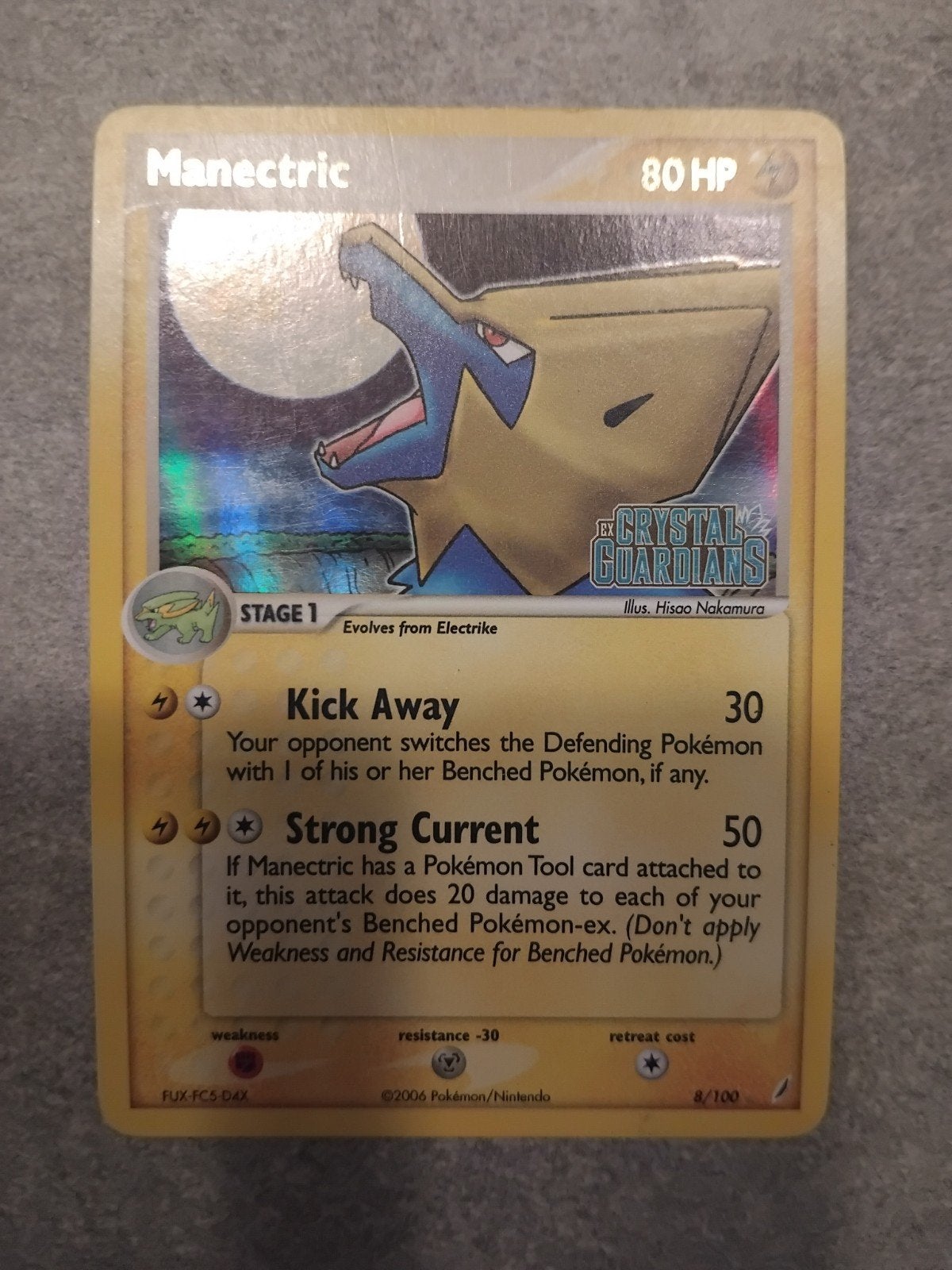 Manectric 8/100 Crystal Guardians stamped Pokémon Kaart, Ophalen of Verzenden, Gebruikt, Losse kaart, Foil