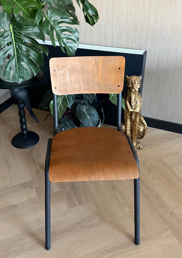 4 eetkamerstoelen Oscar hout metaal Leen Bakker, Ophalen, Bruin, Zo goed als nieuw, Vier