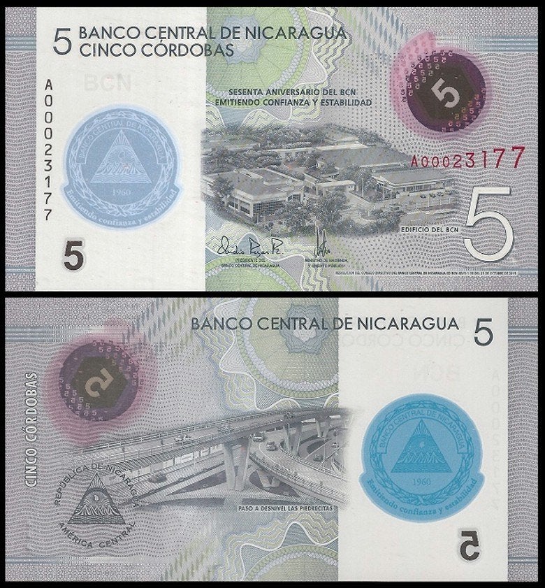 Nicaraqua 2019/2021, 4 nieuwe polymeer bankbiljetten (UNC), Verzenden, Zuid-Amerika, Setje
