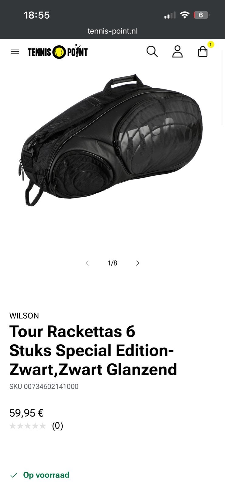Wilson Tour Tennistas 6 Rackets Zwart Glanzend, Ophalen, Zo goed als nieuw, Tas, Wilson