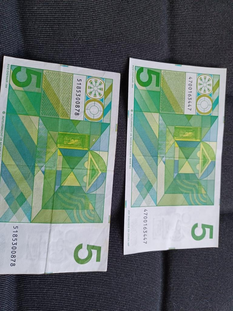 Twee 5 Gulden biljetten uit 1973 (De Zonnebloem), Ophalen of Verzenden, Los biljet
