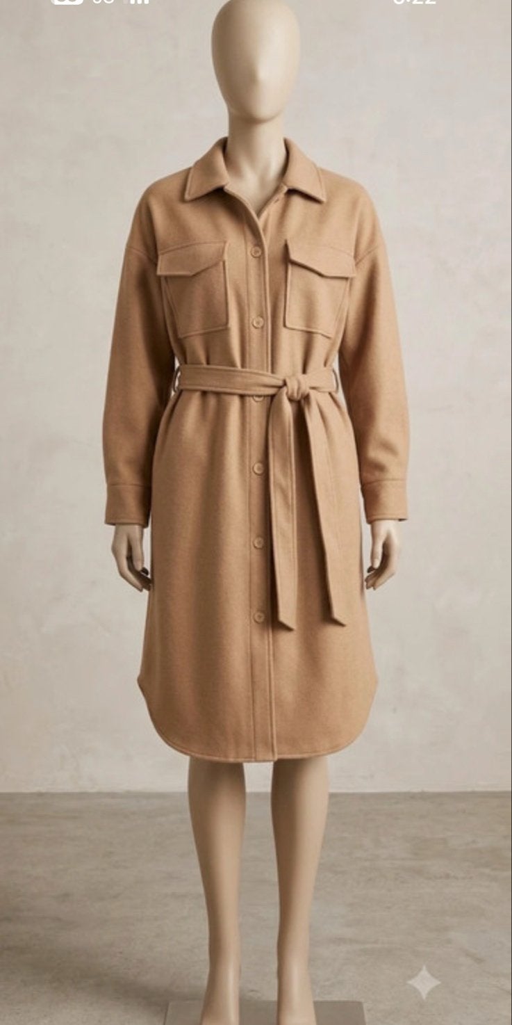Lange beige shacket me, Kleding | Dames, Jurken, Nieuw, Maat 42/44 (L), Beige, Onder de knie, Ophalen