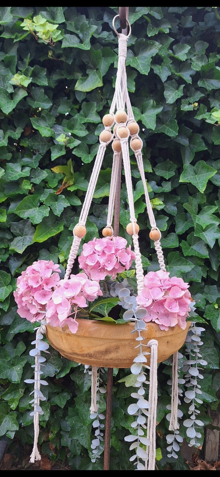 Macrame hanger met teakschaal, Huis en Inrichting, Woonaccessoires | Overige, Ophalen