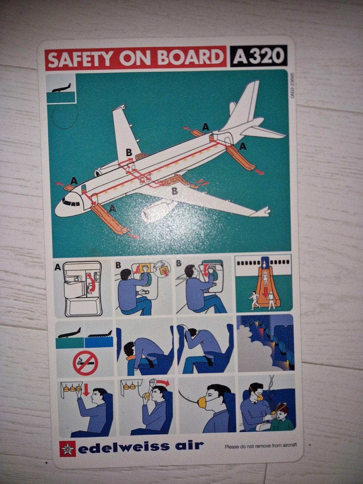 Edelweiss Air A320 Veiligheidskaart Vliegtuig, Ophalen of Verzenden, Gebruikt, Overige typen
