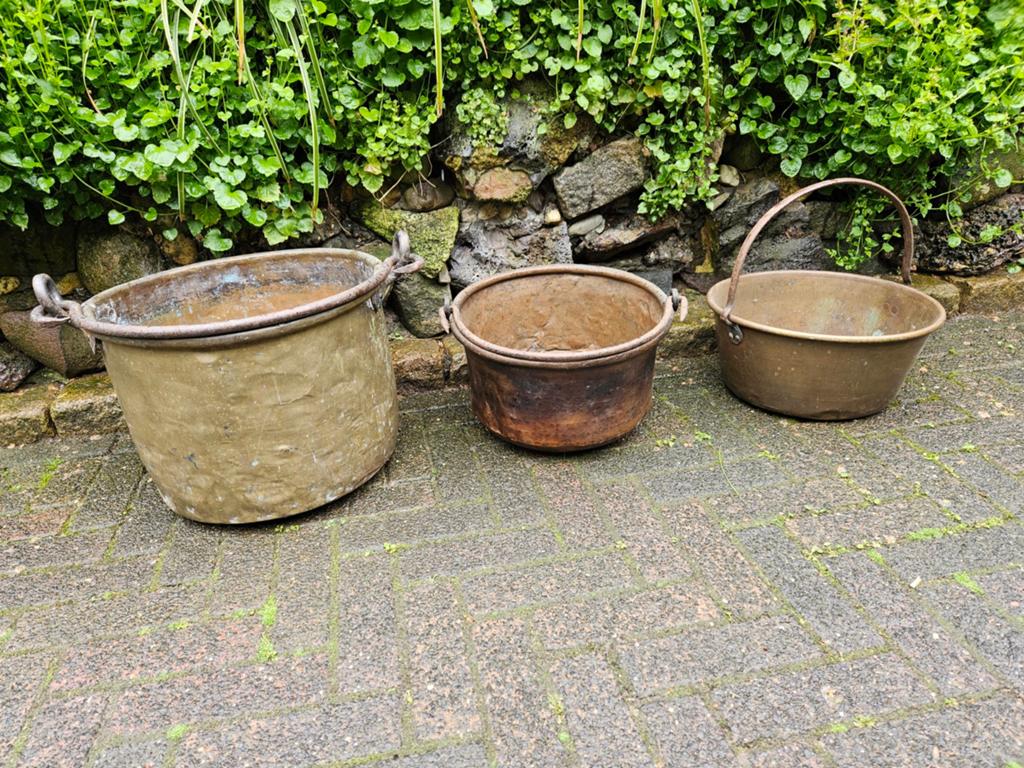 3 grote antieke koperen ketels/antieke koperen ronde bakken, Antiek en Kunst, Antiek | Koper en Brons, Ophalen of Verzenden, Koper