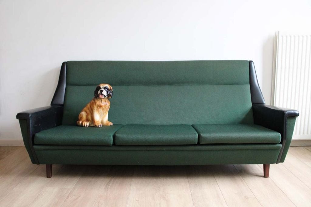 Groene vintage bank. Retro bankstel/sofa, evt met fauteuils, Overige materialen, O, Retro, vintage, design, mid century, scandinavisch