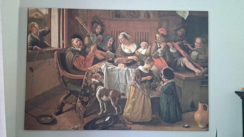 100x150 cm groot canvas 'Het Vrolijke Huisgezin' Jan Steen, Ophalen