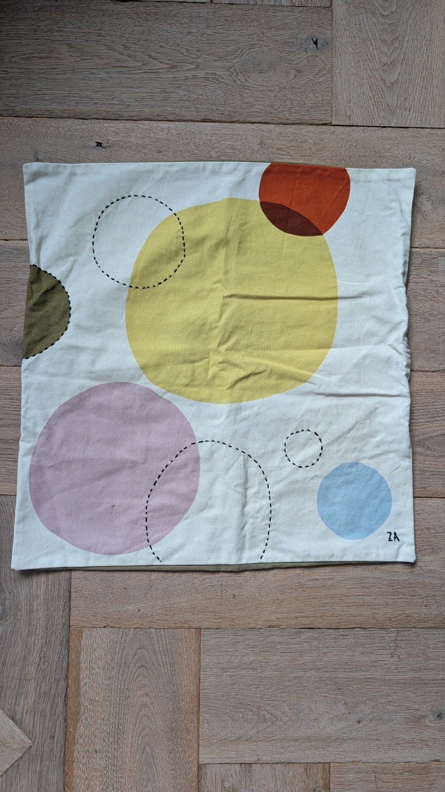 Sierkussenhoes 50x50 cm met kleurrijke cirkels, Meerkleurig, Met print, Ophalen of Verzenden, Zo goed als nieuw