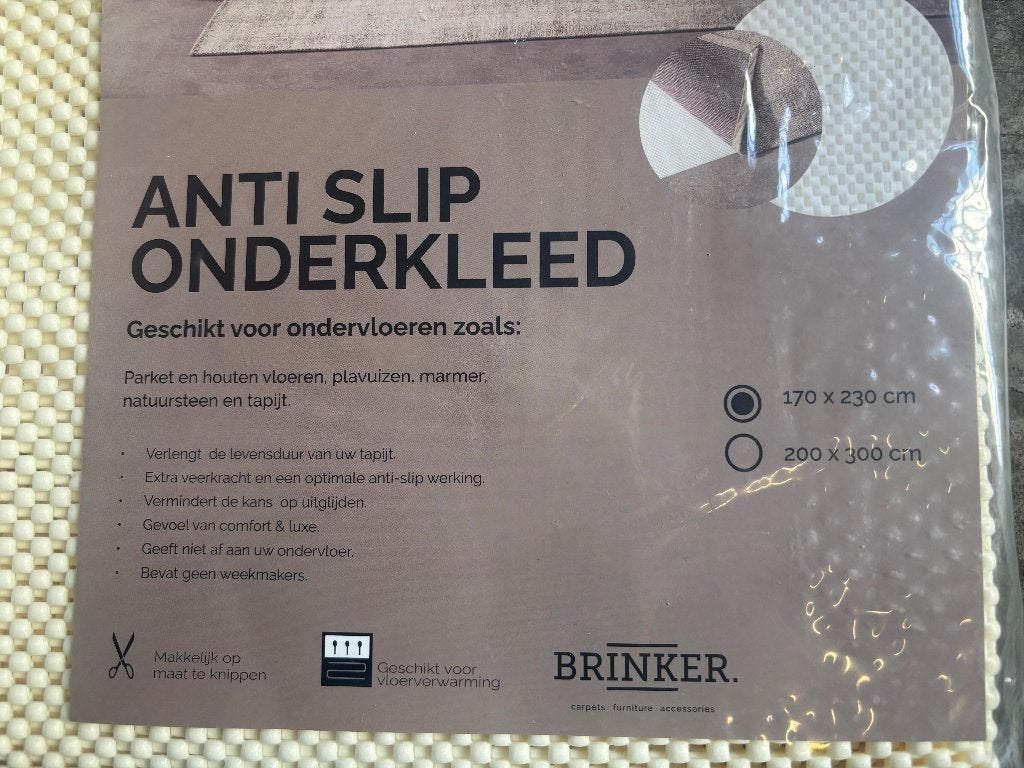 Antislipmat ondertapijt 170x230 cm van € 32,95 voor € 19,95, Beige, Brinker Carpets, Gronausestraat 325 7585 PB Glane, Antislipmat Ondertapijt