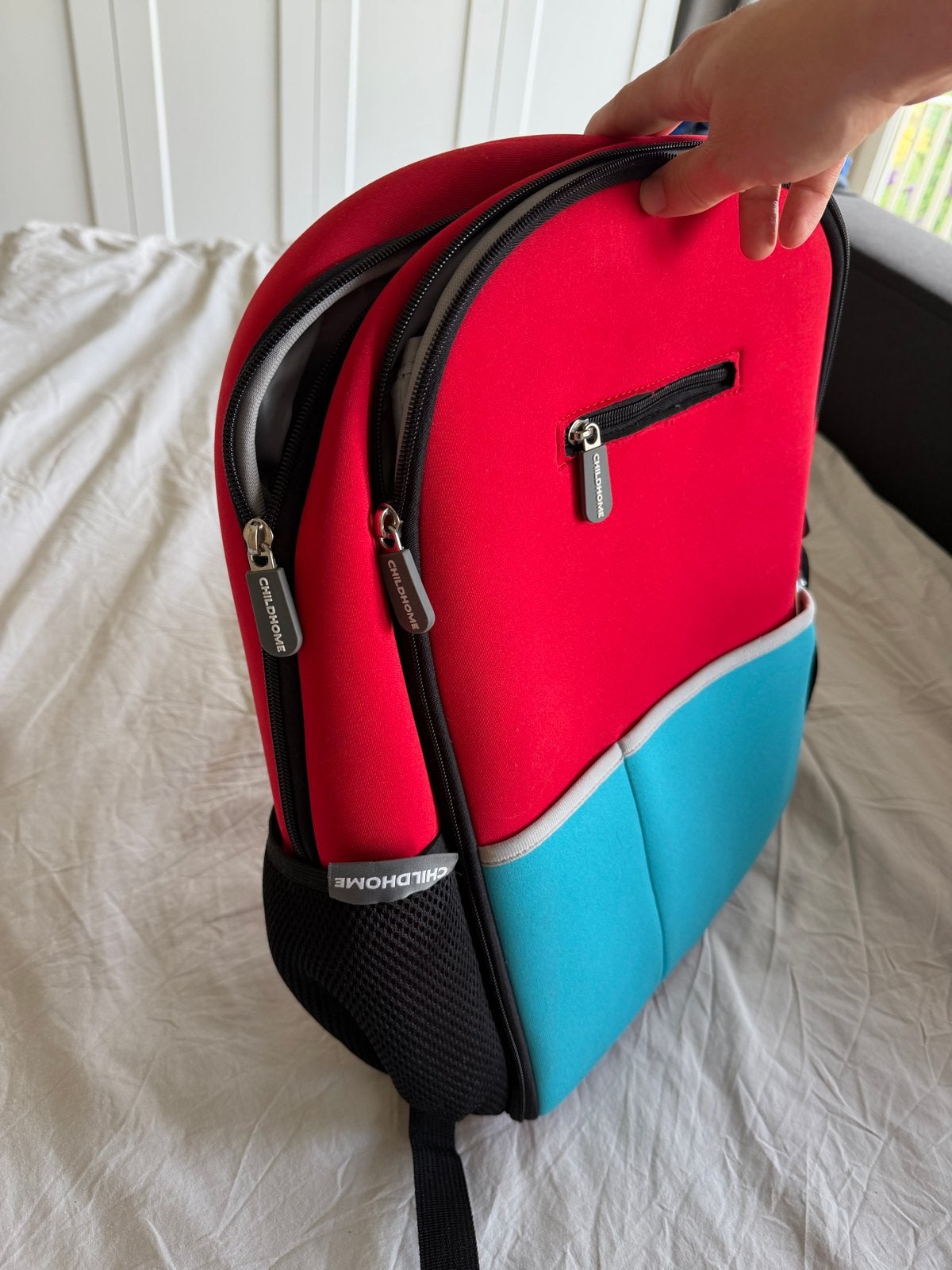 Childhome Luiertas Rugzak Rood/Blauw met Verschoningsmatje, Ophalen, Overige merken, Extra vakken, Zo goed als nieuw