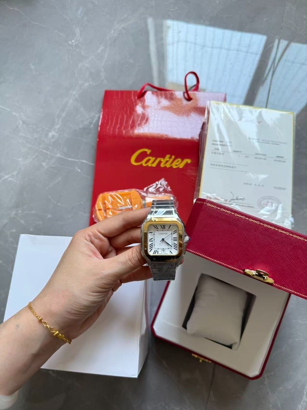 Cartier Santos de Cartier horloge - Zo goed als nieuw, Overige merken, Staal, Polshorloge, Ophalen of Verzenden