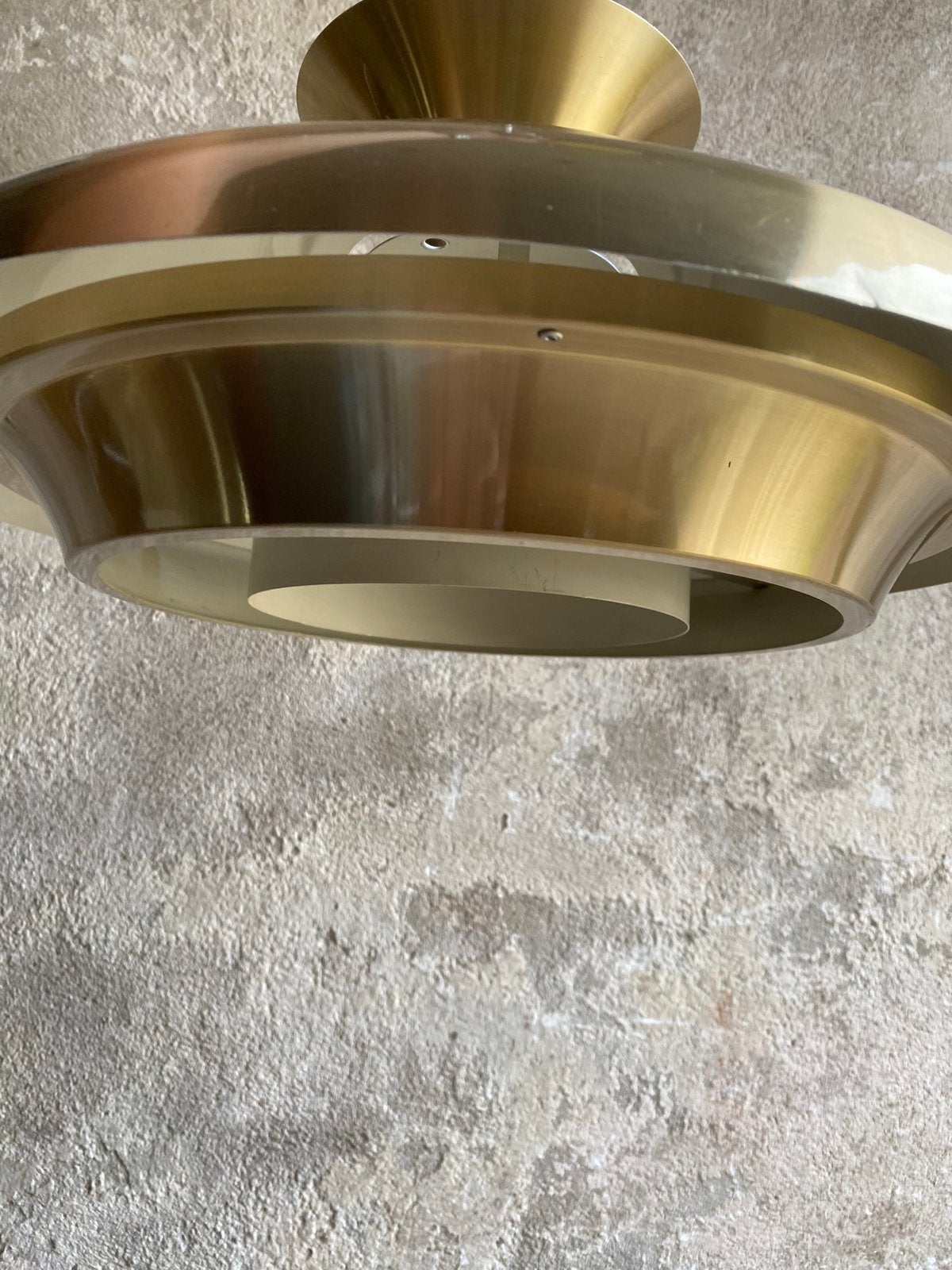 Dijkstra goudkleurige hanglamp , jaren 70, Ophalen of Verzenden, Huis en Inrichting