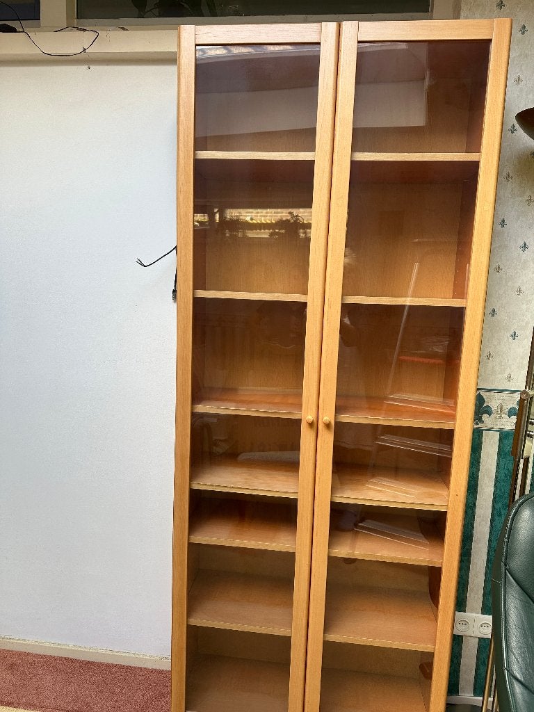 Houten boekenkast met glazen deuren, Ophalen, Modern, Klassiek, 200 cm of meer, Overige houtsoorten