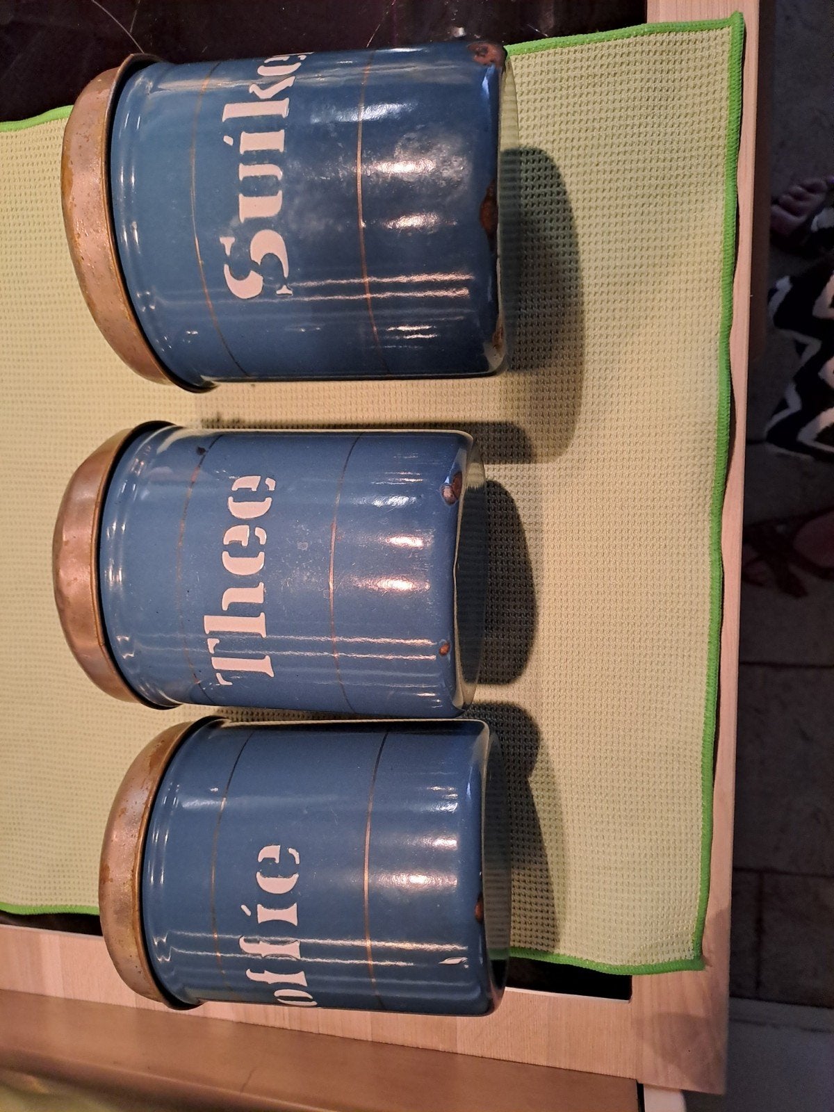 Vintage emaille voorraadpotten (suiker, thee, koffie), Antiek en Kunst, Antiek | Emaille, Ophalen of Verzenden