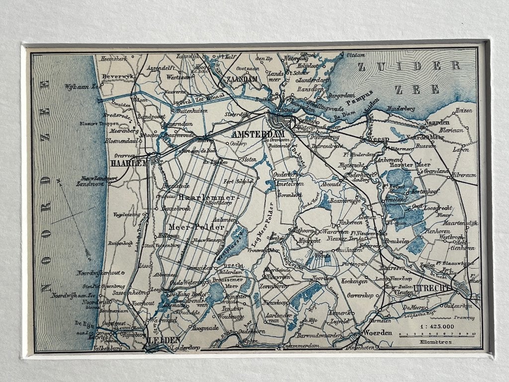 1885 Landkaart leiden amsterdam Haarlem - P0618-020, Antiek en Kunst, Ophalen of Verzenden, Gravure, 1800 - 1899