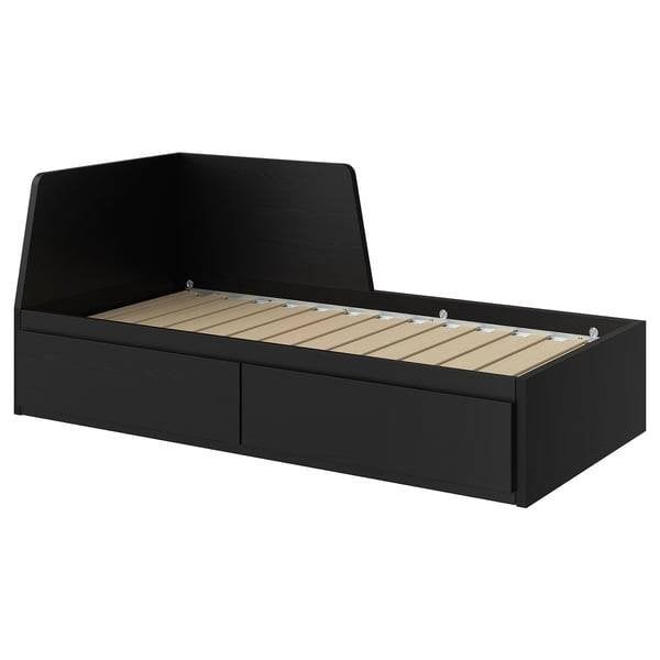 Uitschuifbaar bedbank met 2 lades (Flekke bedbank Ikea), Ophalen, Eenpersoons, Zwart, 80 cm