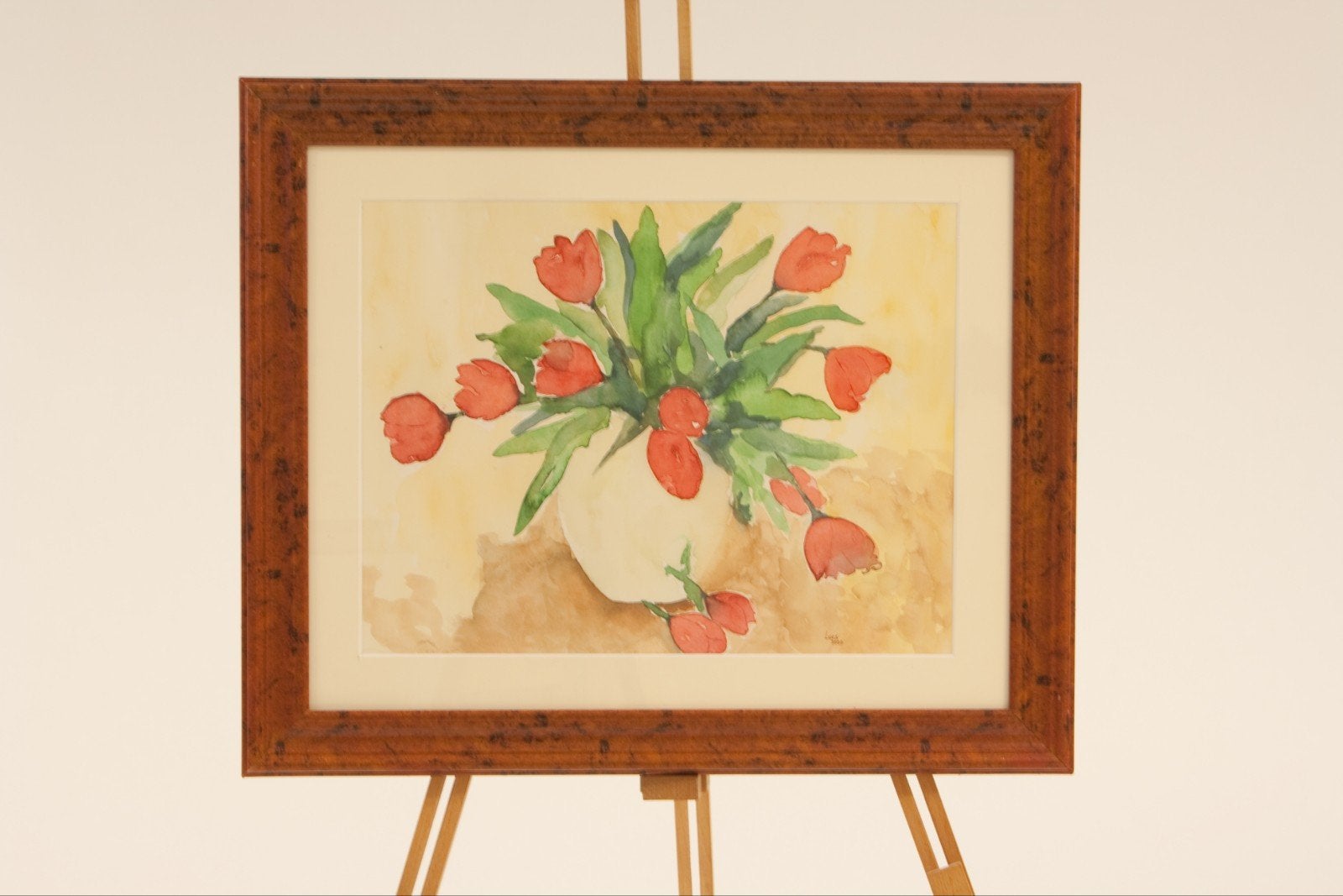 Ingelijst schilderij: Tulpen in vaas, 60x50cm, Papier, Ingelijst, Ophalen, Bloemen