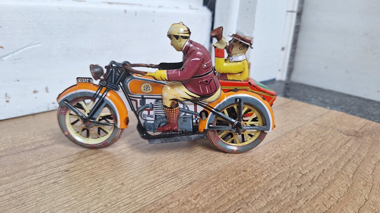 Vintage blikken motor met zijspan, zie foto's, Ophalen of Verzenden, Gebruikt