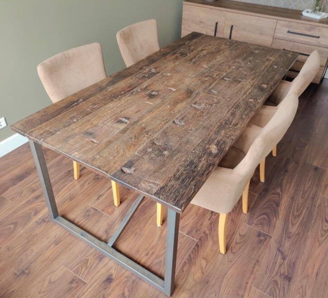 Robuuste boomstam tafel - industrieel design, Huis en Inrichting, Ophalen, 200 cm of meer, 50 tot 100 cm, Zo goed als nieuw