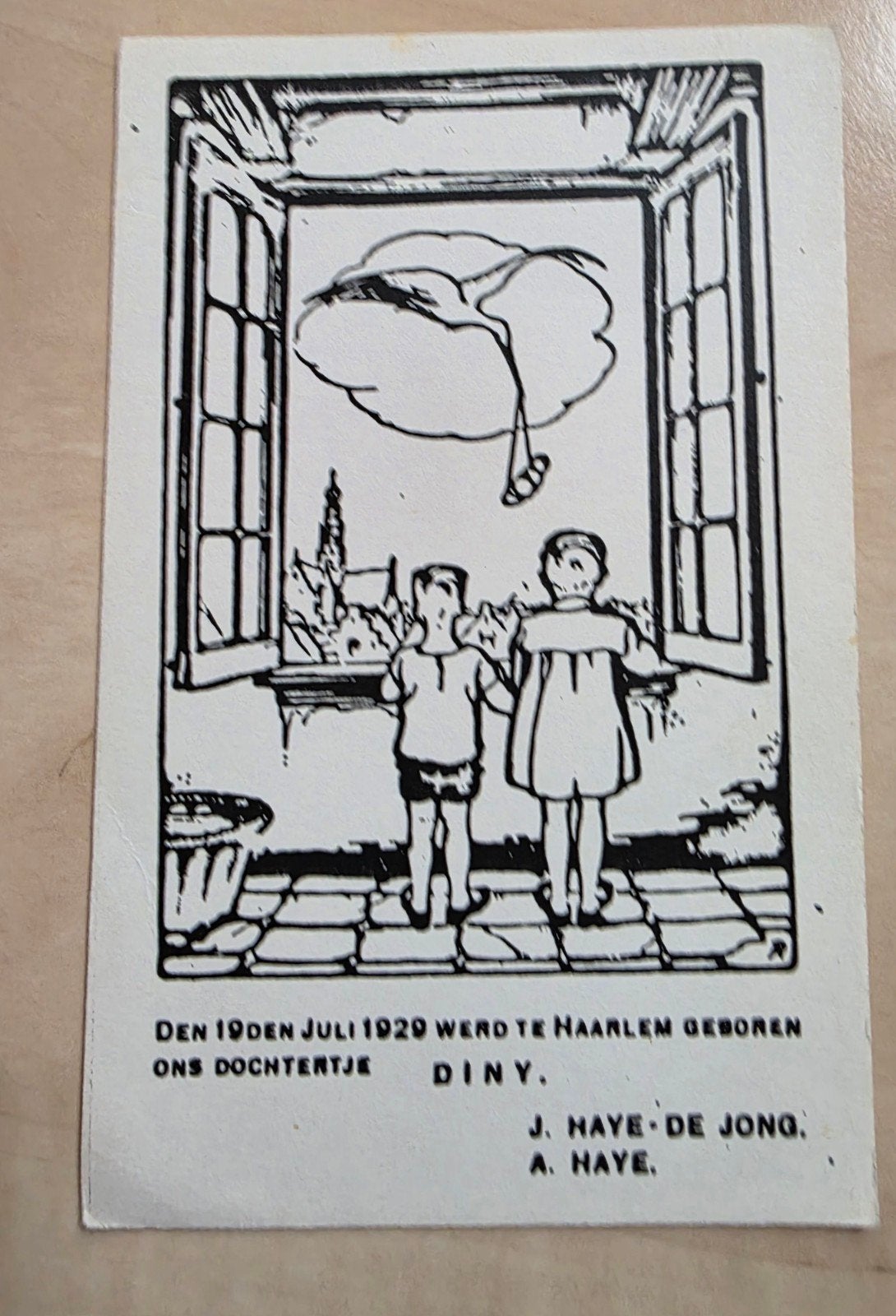120) GEBOORTEKAARTJE ANTON PIECK 1929 DINY HAYE HAARLEM, Antiek en Kunst, Kunst | Litho's en Zeefdrukken, Verzenden, Overige onderwerpen
