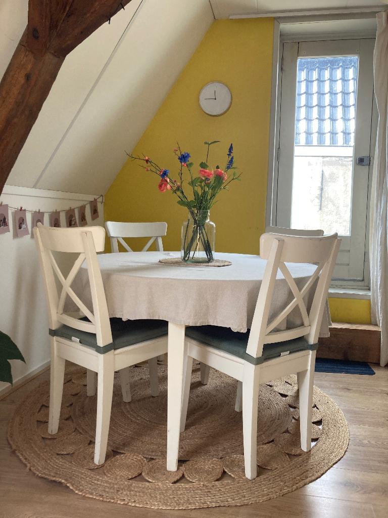 Eettafel met stoelen, Ophalen, Gebruikt, 100 tot 150 cm, Rond