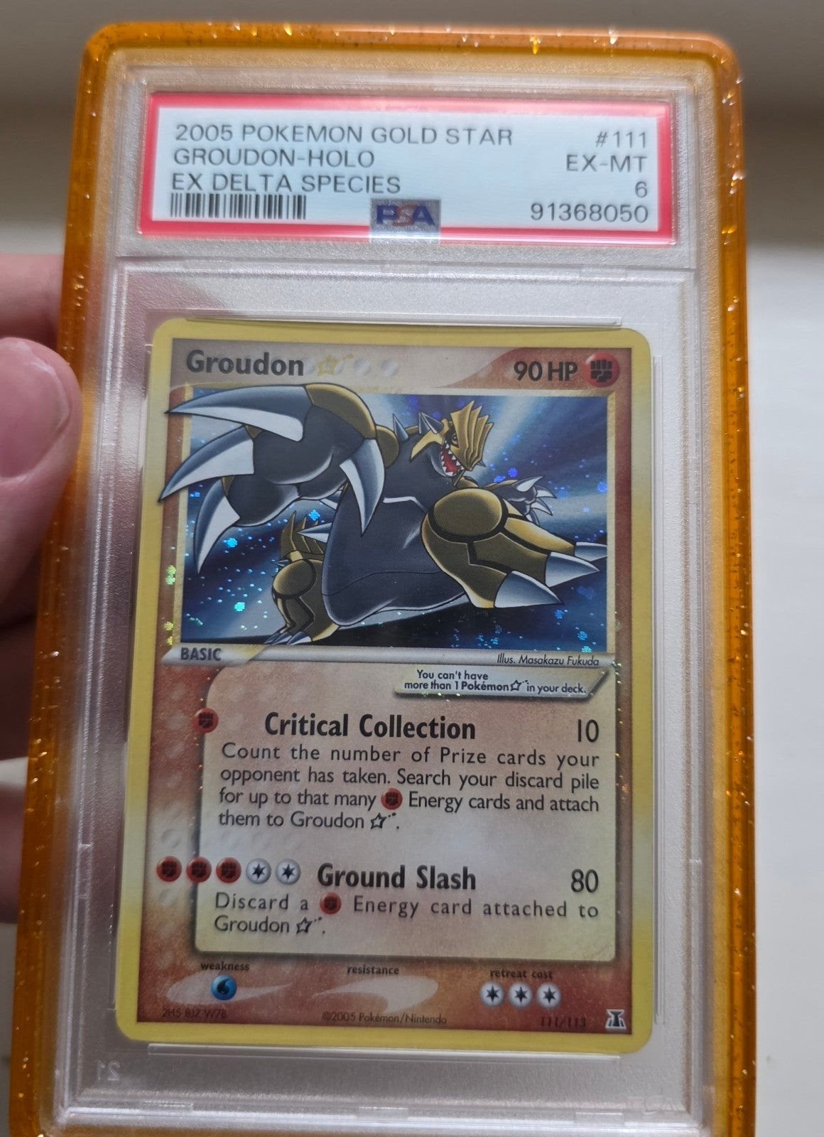Groudon Gold Star (SWIRL) EX Delta Species PSA 6 (NEW CERT), Ophalen of Verzenden, Gebruikt, Losse kaart, Foil