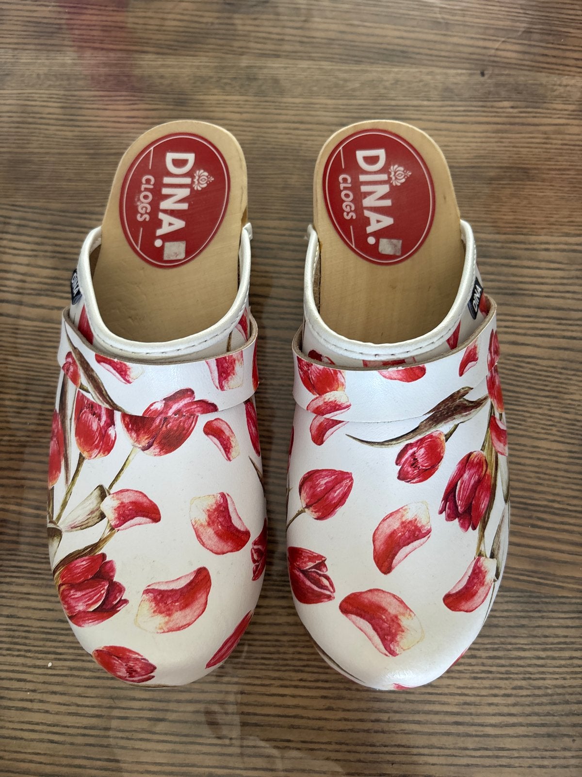 Dina Clogs Klompen met Tulpenprint - Maat 40/41, Kleding | Dames, Schoenen, Ophalen of Verzenden, Zo goed als nieuw, Wit, Overige typen