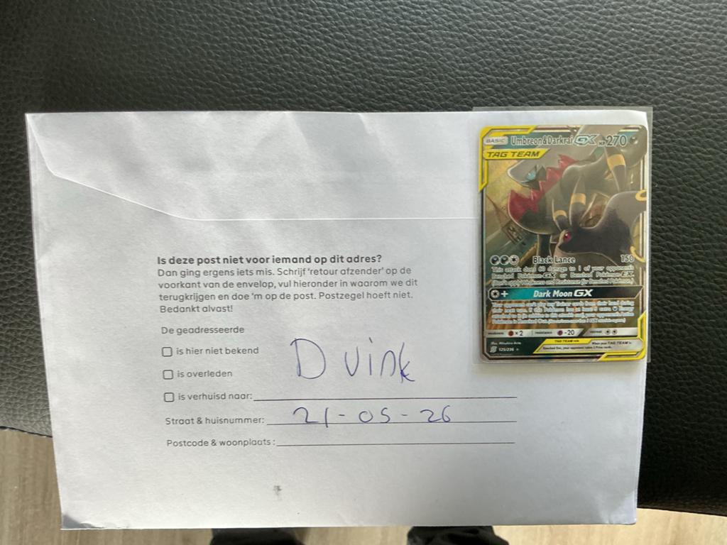 Pokémon Kaart: Umbreon & Darkrai GX (TAG TEAM) mint, Ophalen of Verzenden, Zo goed als nieuw, Losse kaart