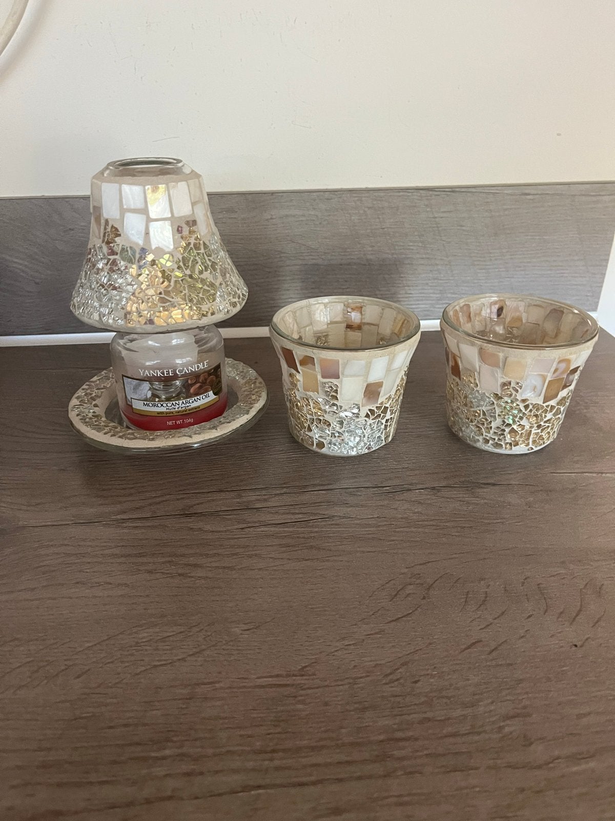 Yankee Candle Gold & Parel Mozaïek Set, Huis en Inrichting, Gebruikt, Overige merken, Ophalen of Verzenden, Glas