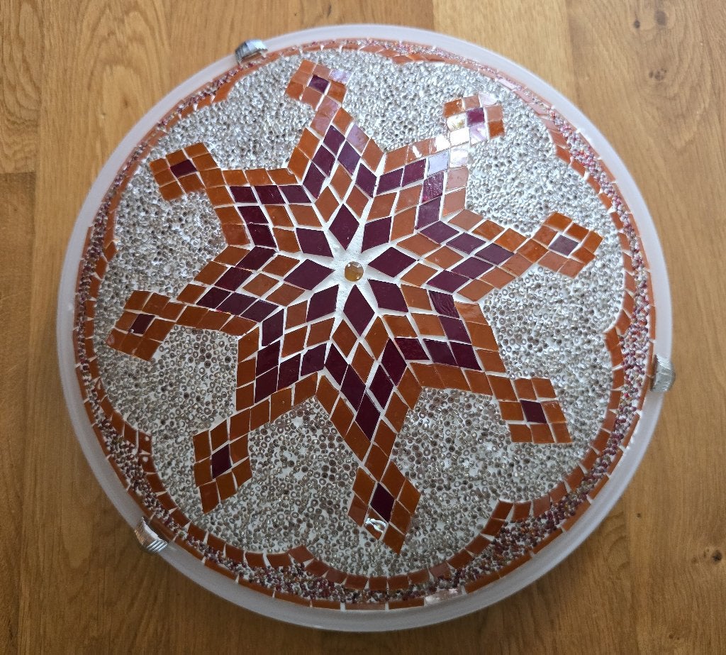 Mooie ingelegde glazen plafondlamp – 30 cm, Huis en Inrichting, Ophalen, Zo goed als nieuw, Glas, Plafondlamp