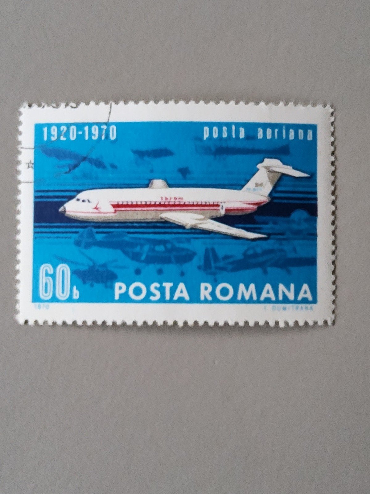 Roemeense luchtpostzegel 1920-1970, 60 bani, Ophalen of Verzenden, Overige landen, Gestempeld
